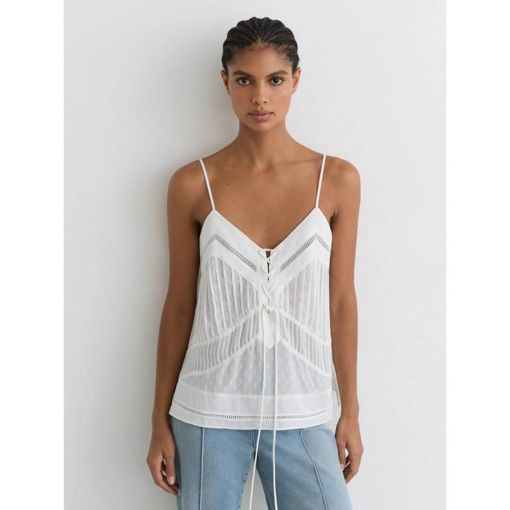 REISS Tamsin Lace-Up Semi-Sheer Cami Top